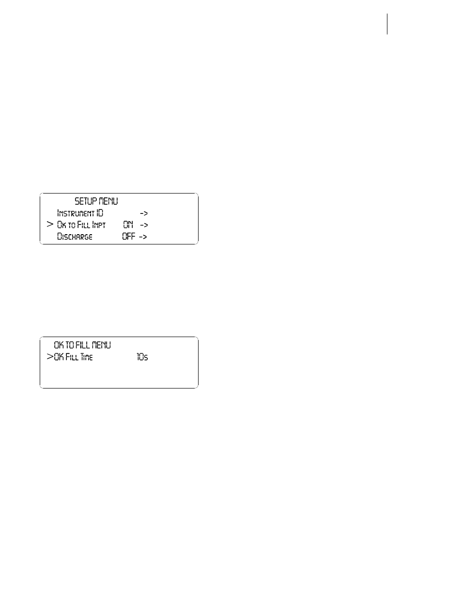 Ok to fill input parameter, About ok to fill input parameter, Discharge parameters | About the discharge parameters, Ok to fill menu/setting ok to fill timer | Hardy HI 3010 Filler/Dispenser Controller User Manual | Page 48 / 165