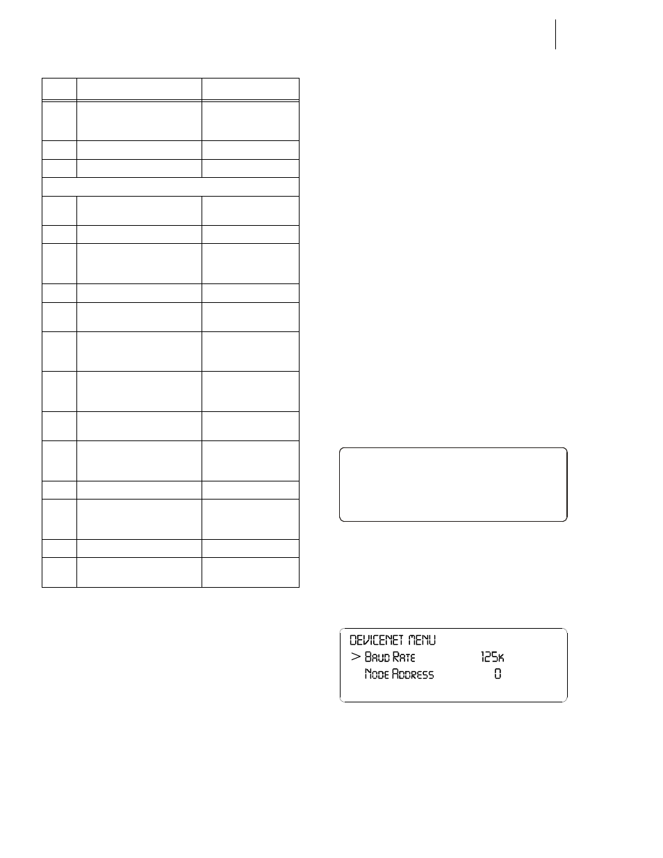 Devicenet parameters, About the devicenet parameters, Setup menu/devicenet | Devicenet menu/baud rate, Setup menu set cl ock - > devicenet - > et her net | Hardy HI 3010 Filler/Dispenser Controller User Manual | Page 60 / 165