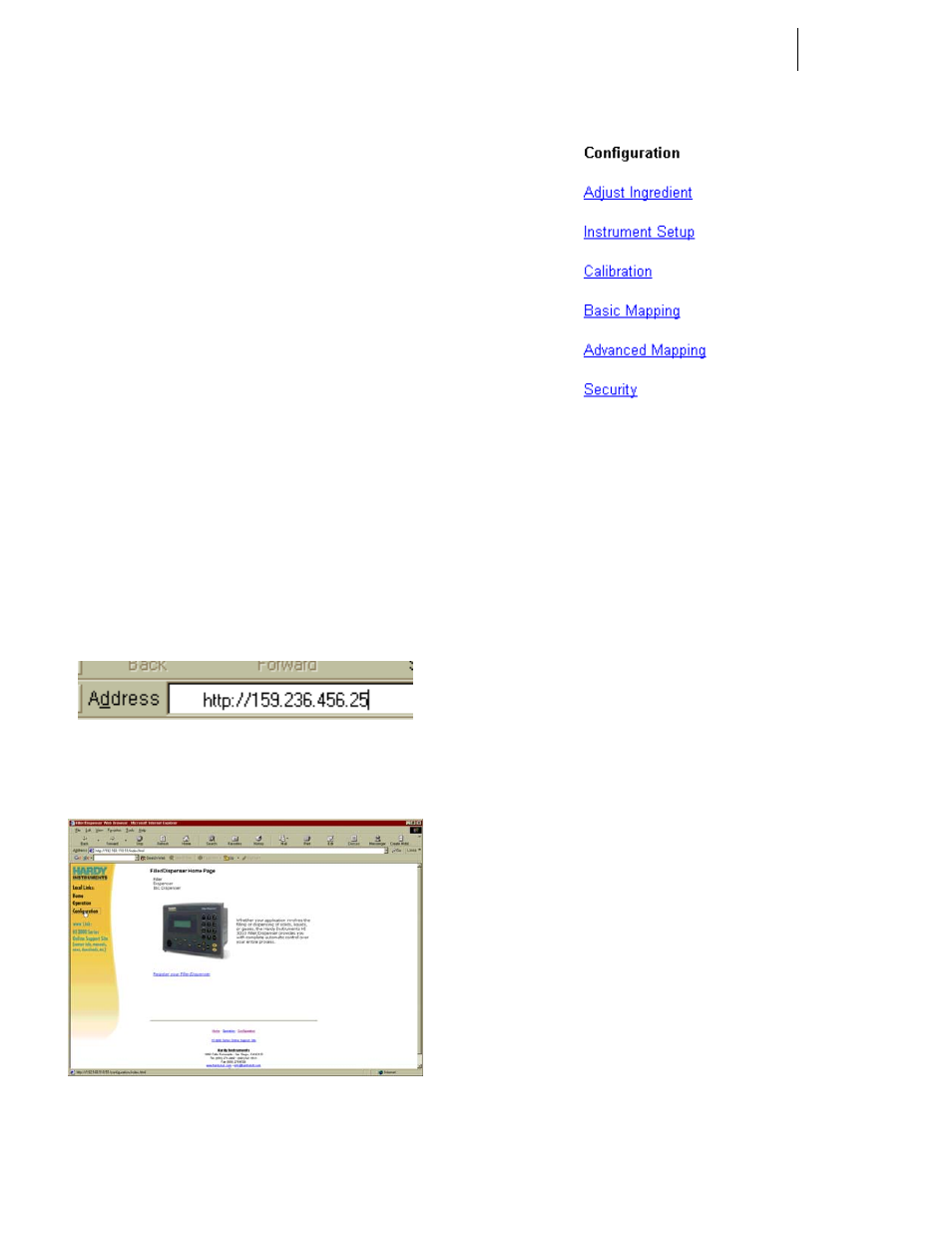 Enter ip address in browser address field | Hardy HI 3010 Filler/Dispenser Controller User Manual | Page 62 / 165