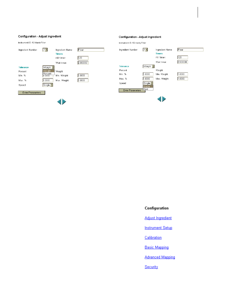 The browser ingredient setup is complete, Instrument setup from the browser, 8 target weight tolerance pull down menu | Speed selection | Hardy HI 3010 Filler/Dispenser Controller User Manual | Page 66 / 165