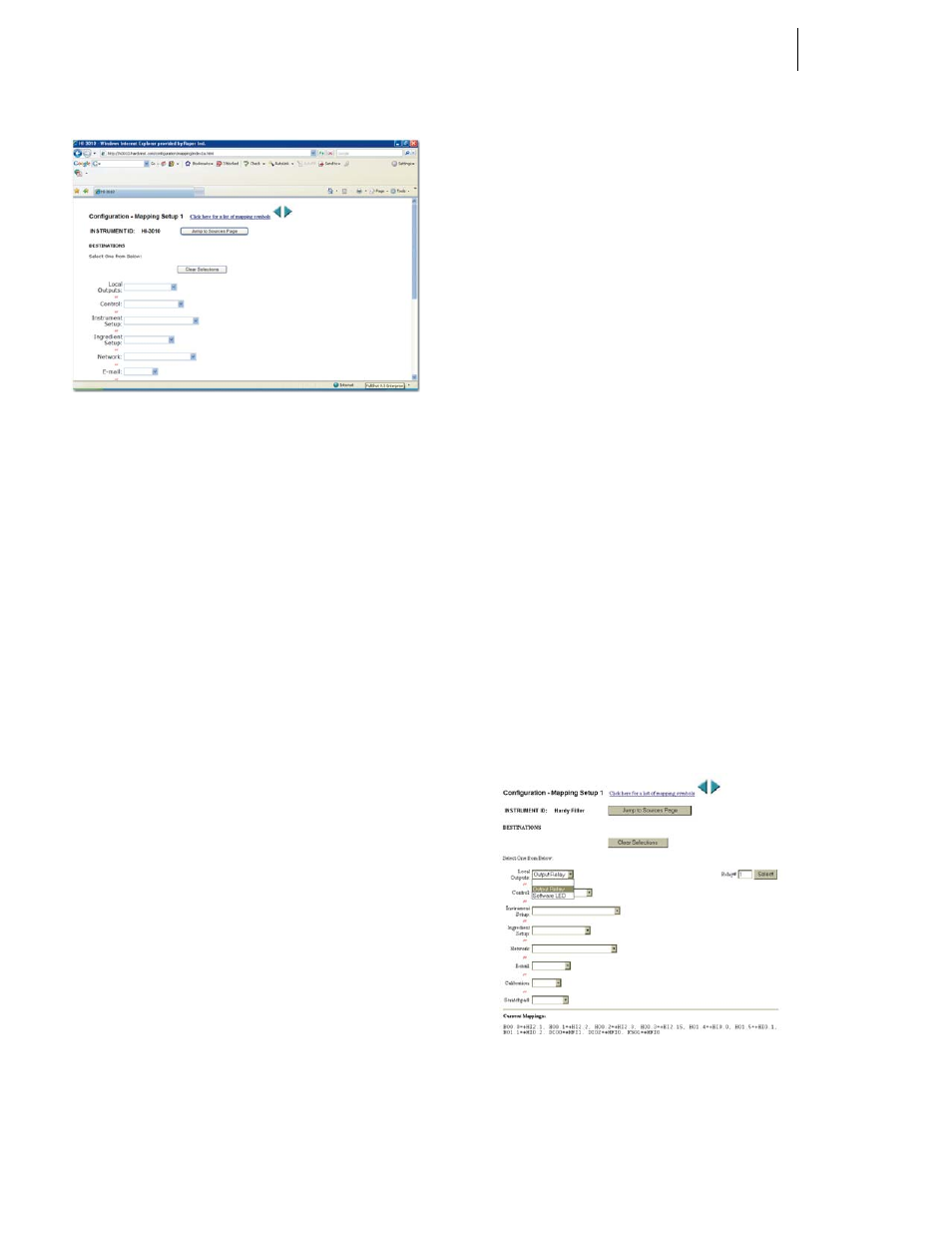 Configuration mapping setup 1/selecting a, Local output/selecting output relay #1 | Hardy HI 3010 Filler/Dispenser Controller User Manual | Page 82 / 165