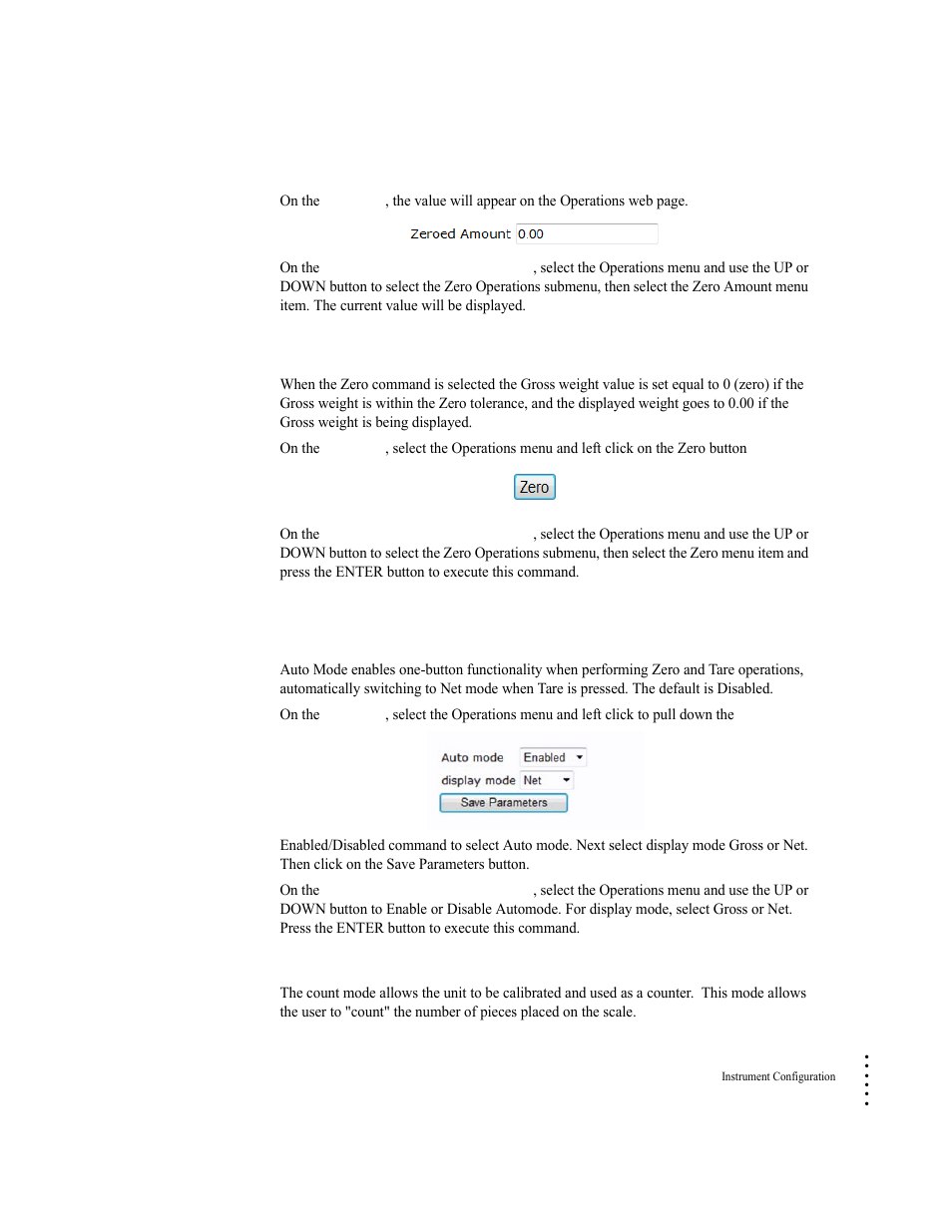 Zero command, Auto mode, Count operations parameters and commands | Hardy HI 6500 Series User Manual | Page 105 / 184