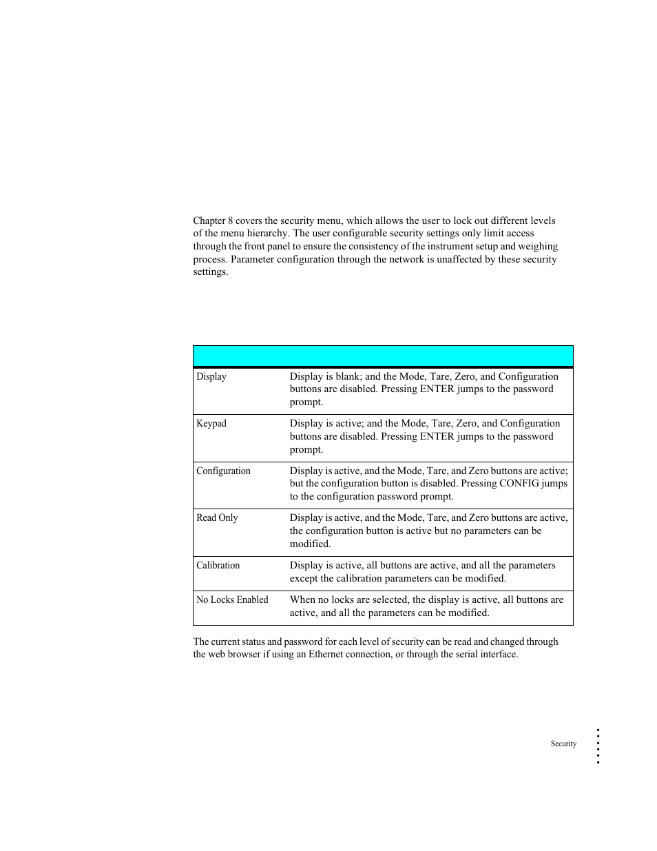 Chapter 8, Security, Display security options | Hardy HI 6300 Series User Manual | Page 111 / 156