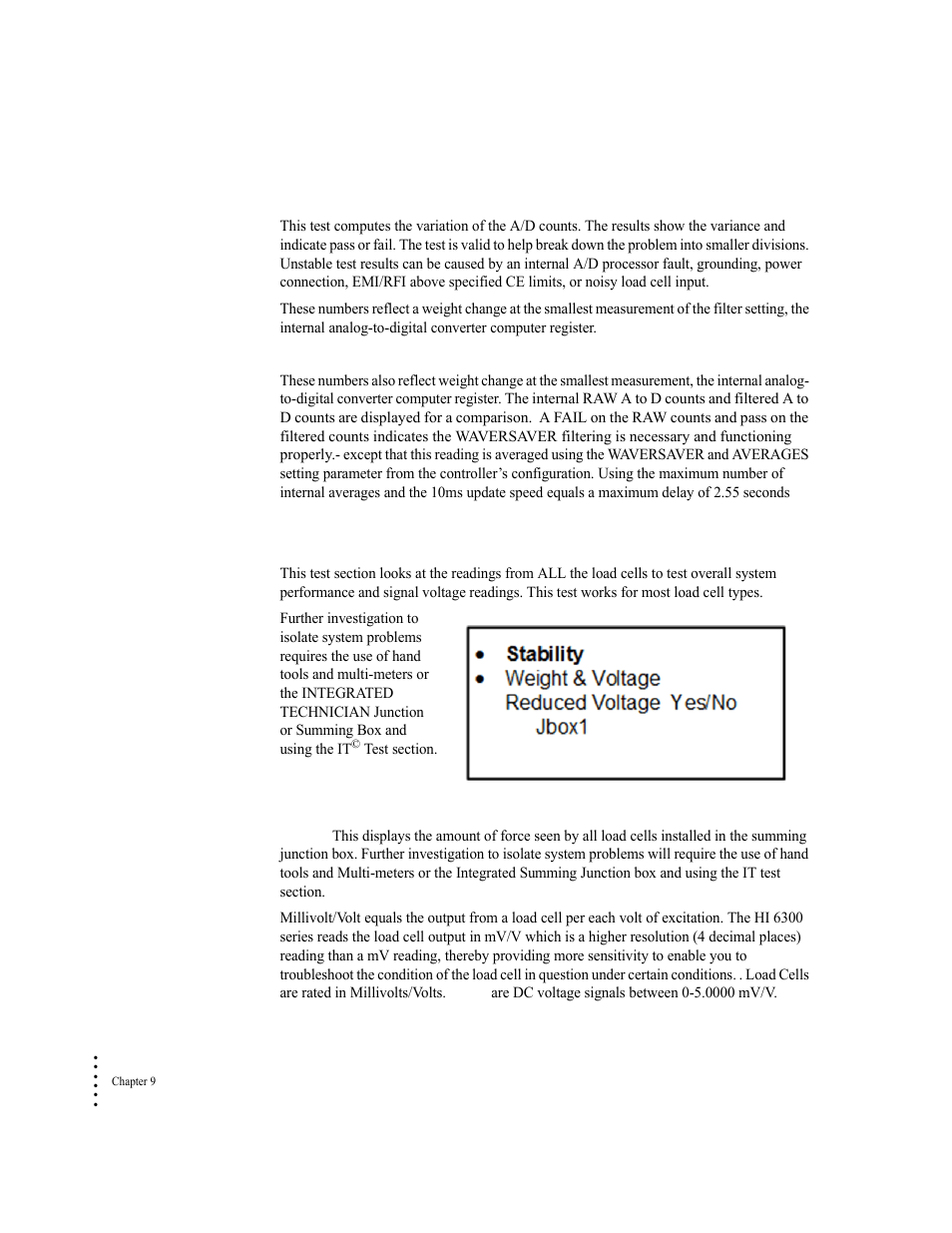 Pass/fail and stability test, Waversaver test, Weight and voltage all | Weight | Hardy HI 6300 Series User Manual | Page 124 / 156