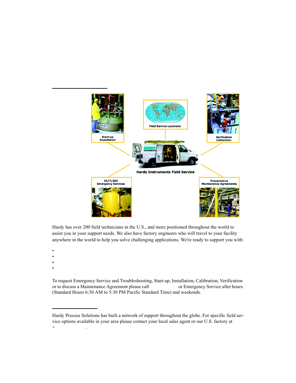 Local field service, Outside the u.s | Hardy HI 6300 Series User Manual | Page 2 / 156