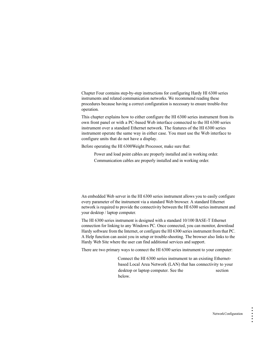 Chapter 4, Network configuration, Ethernet tcp/ip network configuration | Ethernet tcp/ip | Hardy HI 6300 Series User Manual | Page 33 / 156