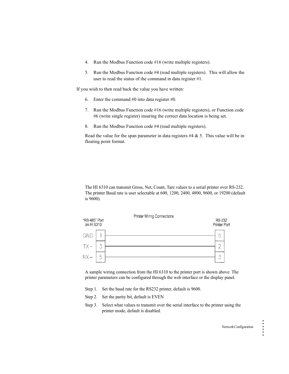 Communications parameters for the hi 6310 only, Printer (over rs-232) | Hardy HI 6300 Series User Manual | Page 43 / 156