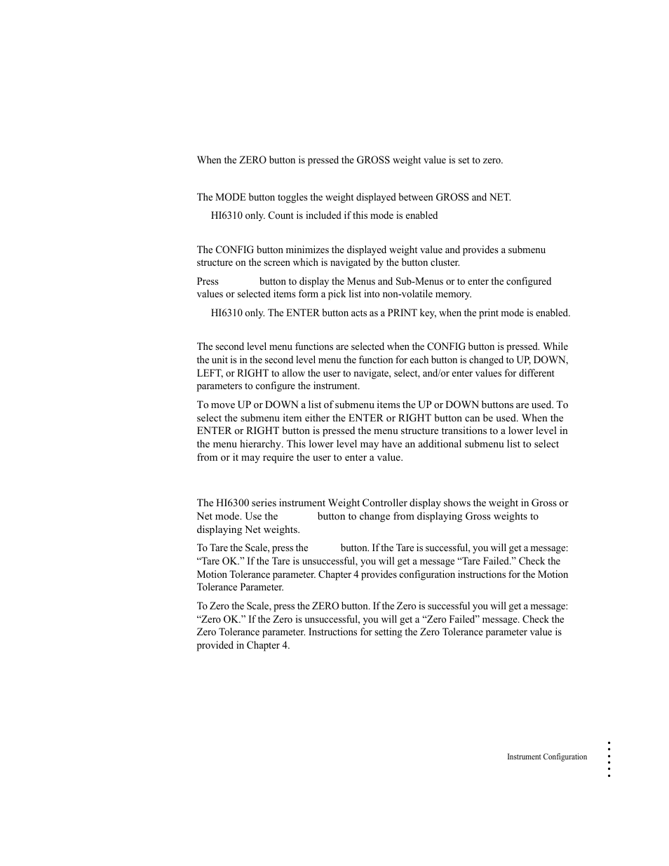 Using the mode, zero, and tare buttons | Hardy HI 6300 Series User Manual | Page 49 / 156