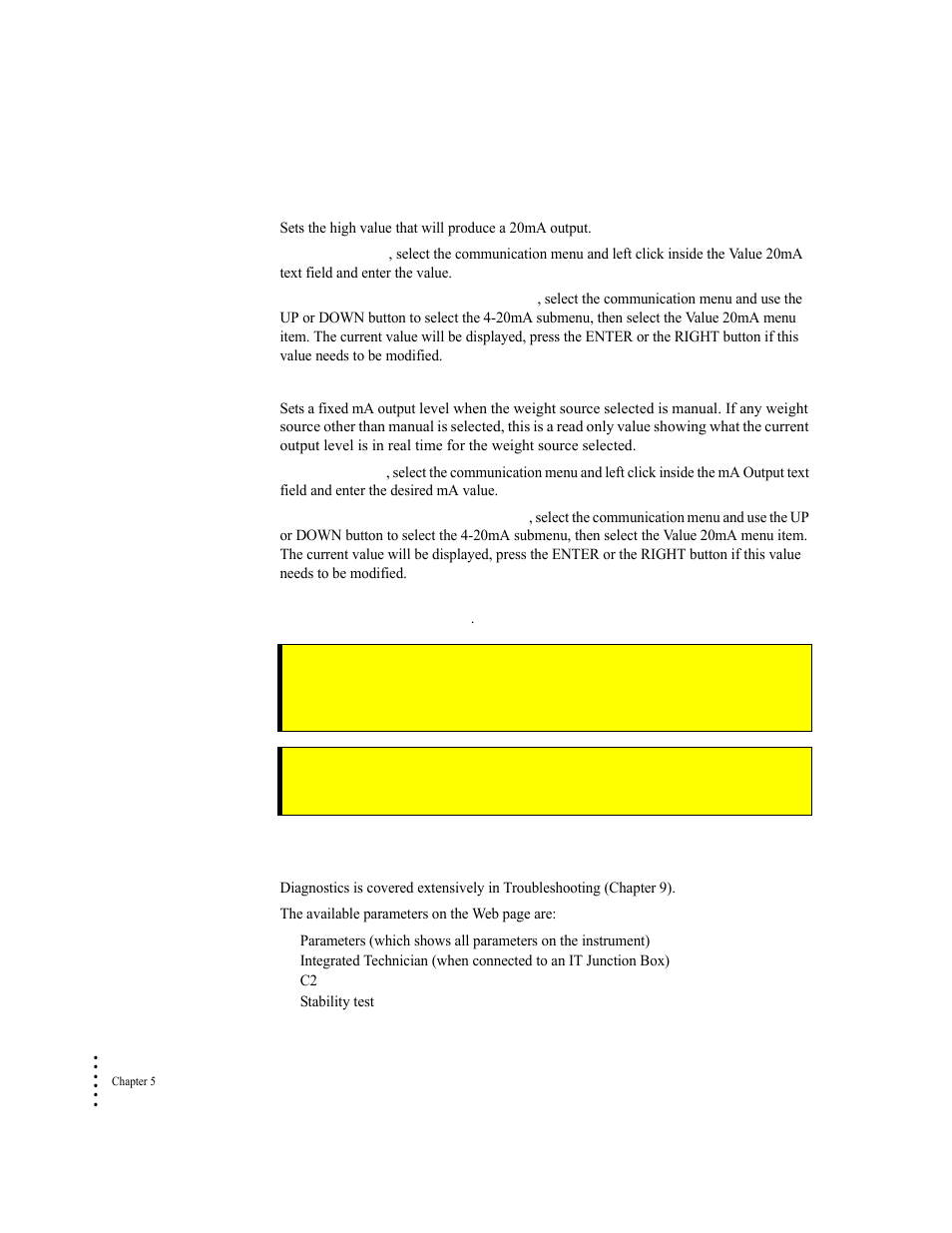 Diagnostics parameter menu | Hardy HI 6300 Series User Manual | Page 68 / 156