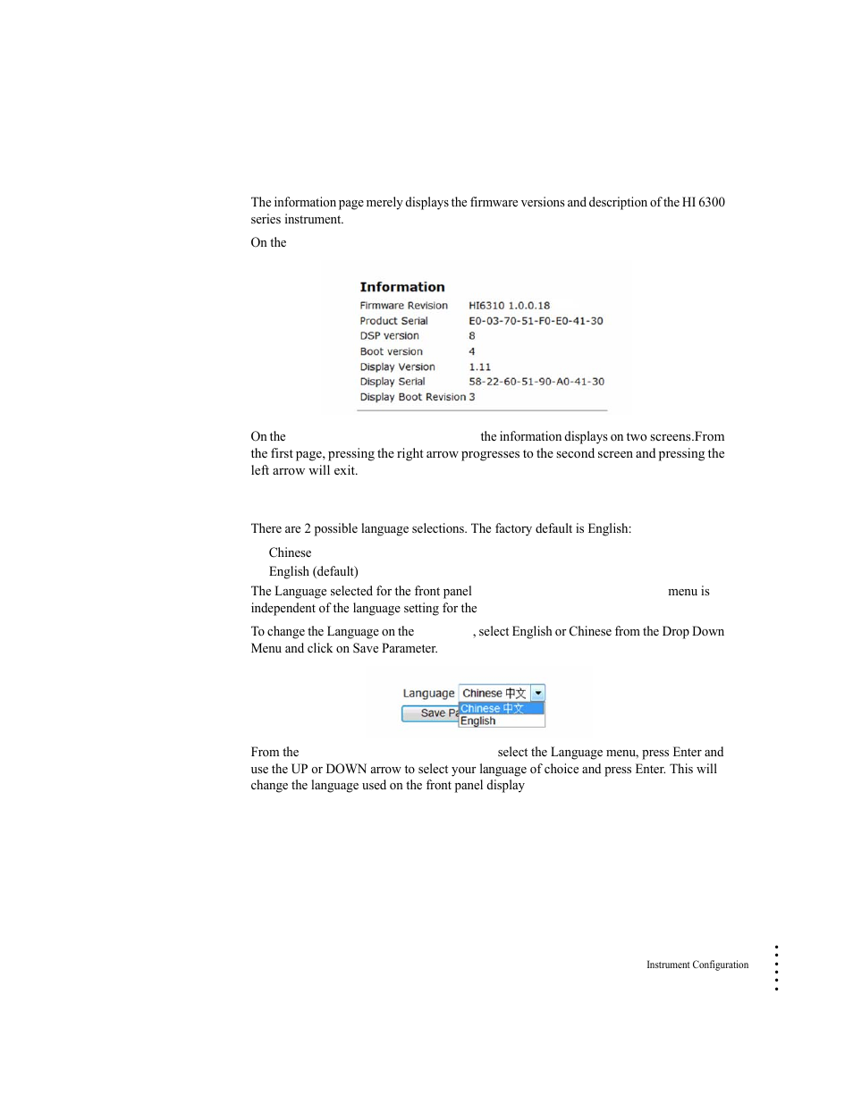 Language parameter menu | Hardy HI 6300 Series User Manual | Page 75 / 156