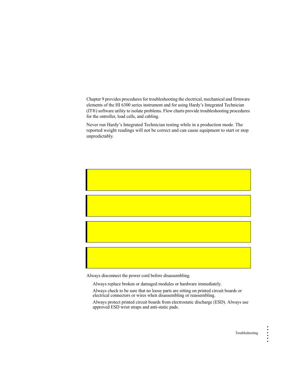 Chapter 9 troubleshooting, Chapter 9, Troubleshooting | Hardy HI 6300 Series User Manual | Page 127 / 168