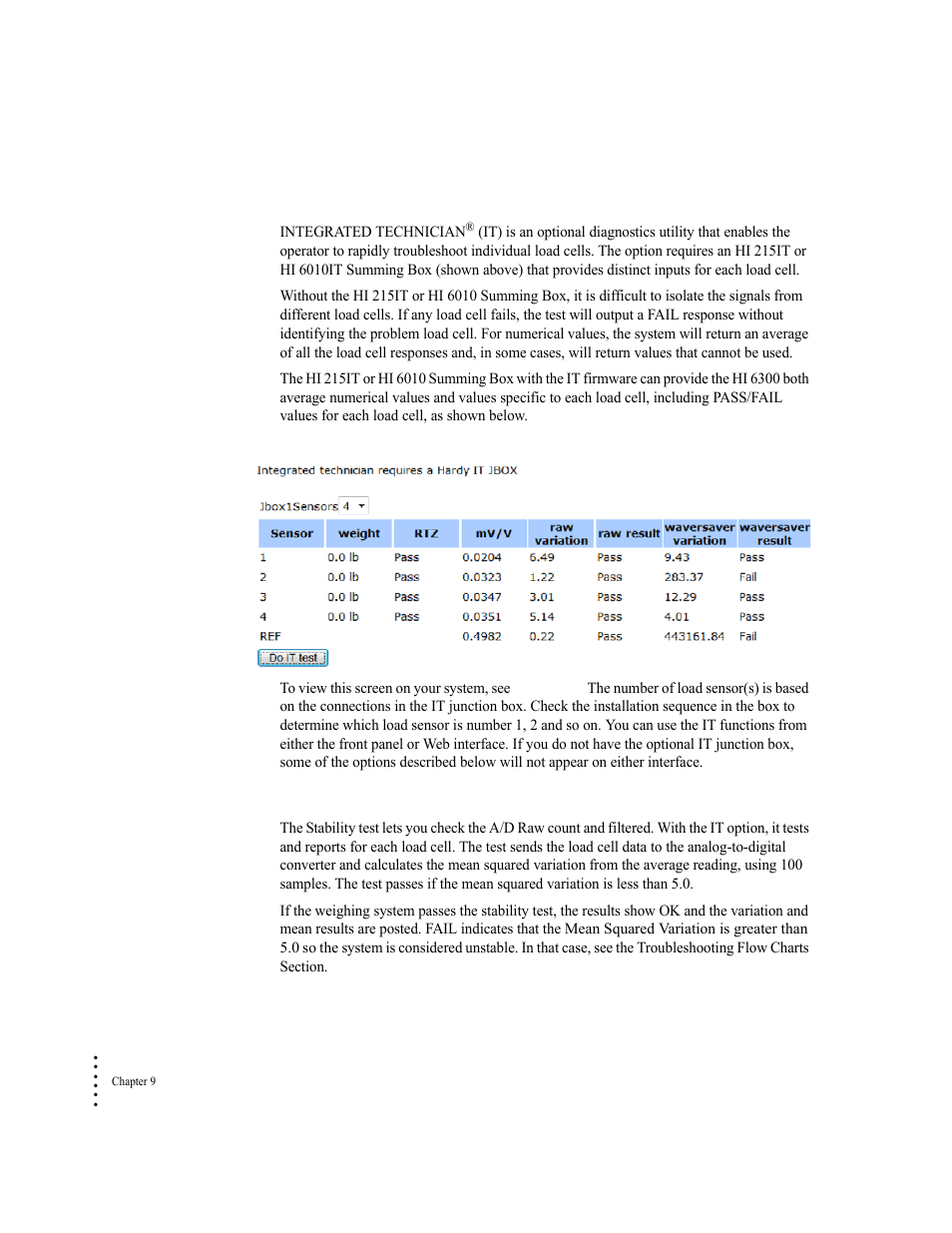 Integrated technician, Stability test | Hardy HI 6300 Series User Manual | Page 152 / 168