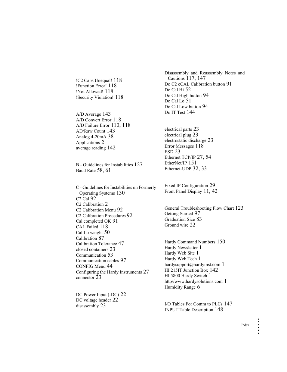 Index | Hardy HI 6300 Series User Manual | Page 163 / 168