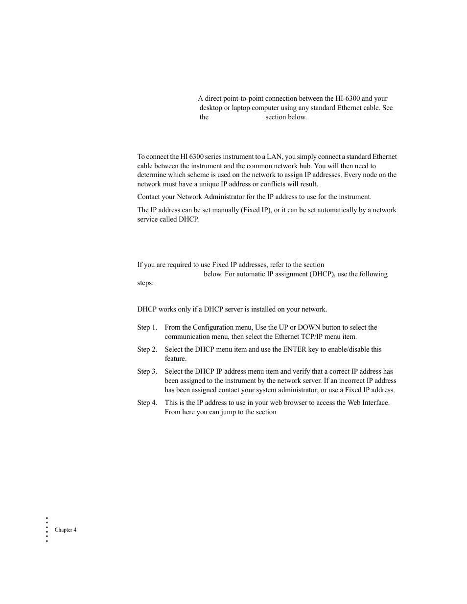 Lan connection, Dhcp configuration using the front panel | Hardy HI 6300 Series User Manual | Page 36 / 168