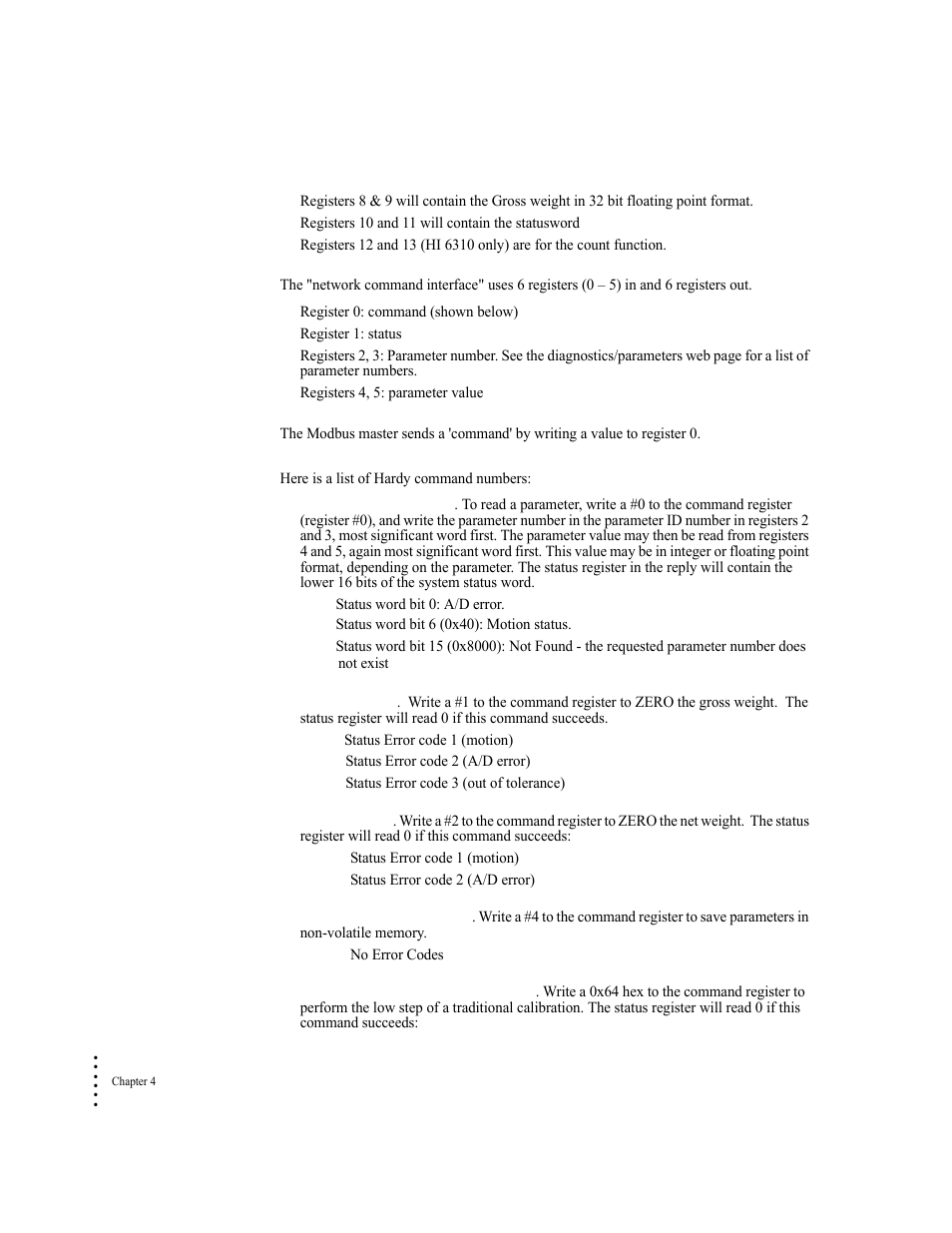 Network command interface | Hardy HI 6300 Series User Manual | Page 42 / 168
