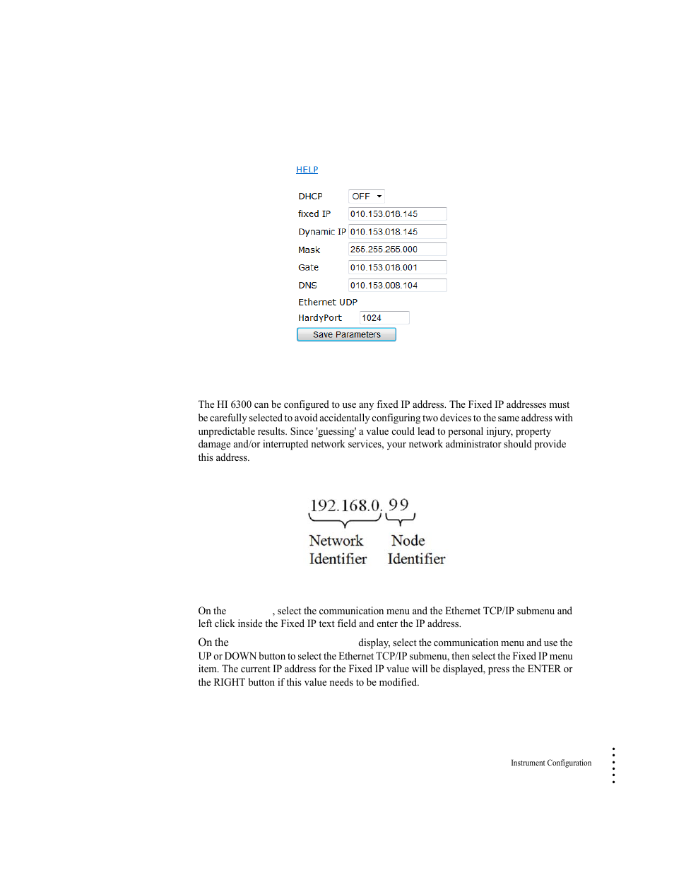 Fixed ip parameter | Hardy HI 6300 Series User Manual | Page 63 / 168