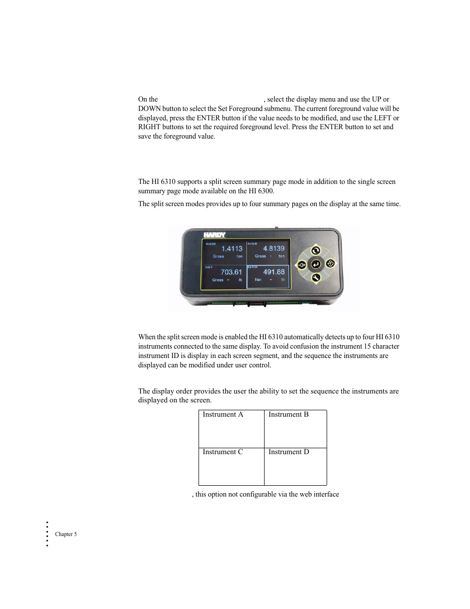 Split screen parameters and commands | Hardy HI 6300 Series User Manual | Page 76 / 168