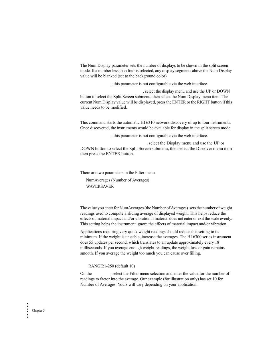 Filter parameter menu, Numaverages parameter | Hardy HI 6300 Series User Manual | Page 78 / 168