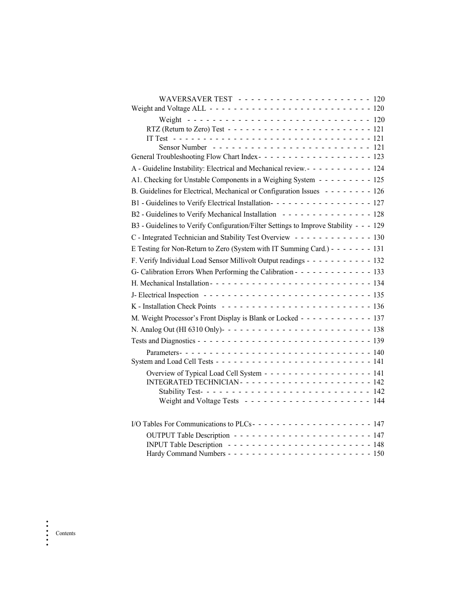 Appendix a communications i/o table 147 | Hardy HI 6300 Series User Manual | Page 8 / 168
