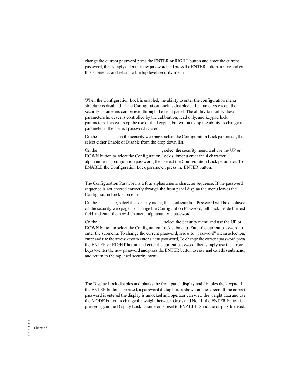 The configuration lock parameters, Configuration lock parameter, Configuration password parameter | The display lock parameters, Display lock parameter | Hardy HI 6300 Series User Manual | Page 88 / 168