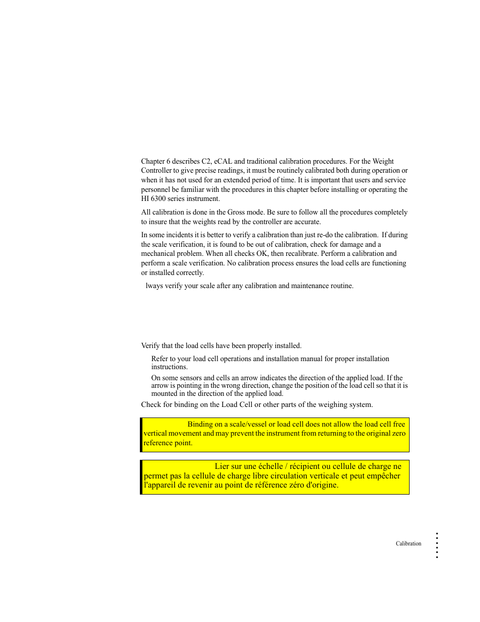 Chapter 6, Calibration, Pre-calibration procedures | Hardy HI 6300 Series User Manual | Page 97 / 168