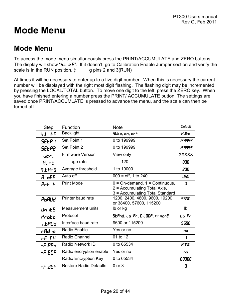 Mode menu | Holtgreven Truck Scale Resources User Manual | Page 20 / 44