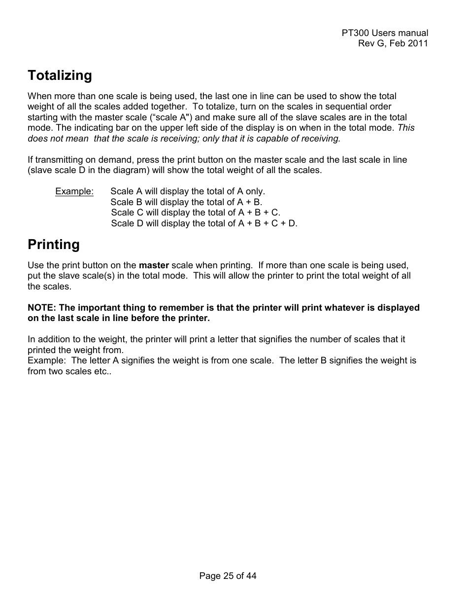 Totalizing, Printing | Holtgreven Truck Scale Resources User Manual | Page 25 / 44