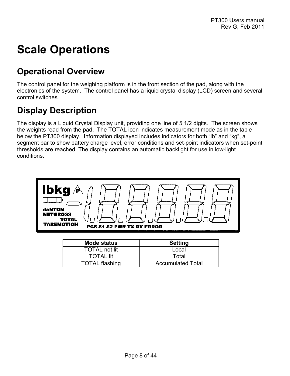 Scale operations, Operational overview, Display description | Holtgreven Truck Scale Resources User Manual | Page 8 / 44