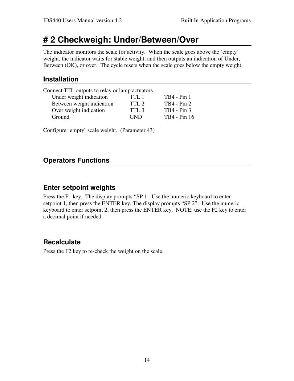 2 checkweigh: under/between/over | Industrial Data Systems IDS 440 User Manual | Page 18 / 65