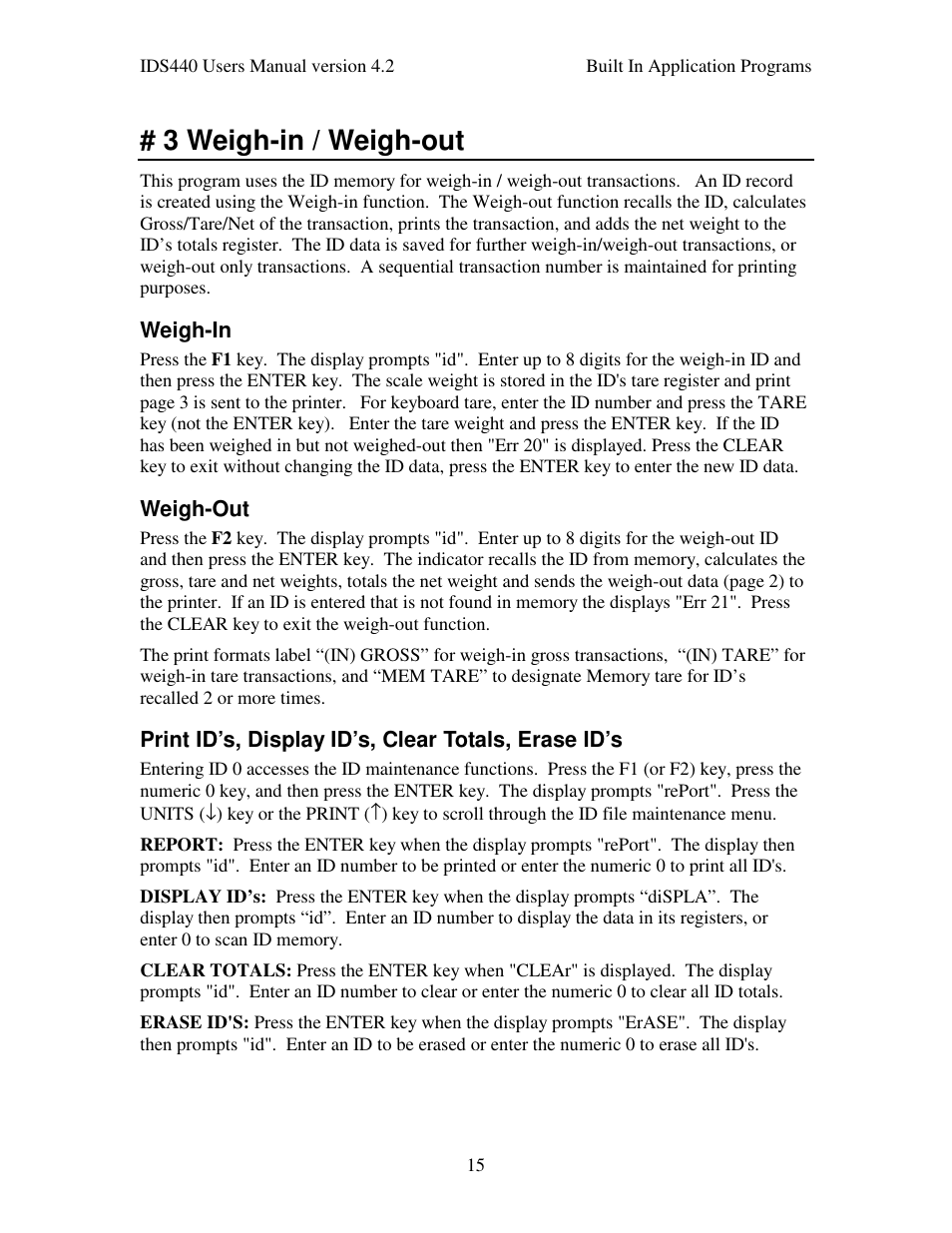 3 weigh-in / weigh-out | Industrial Data Systems IDS 440 User Manual | Page 19 / 65