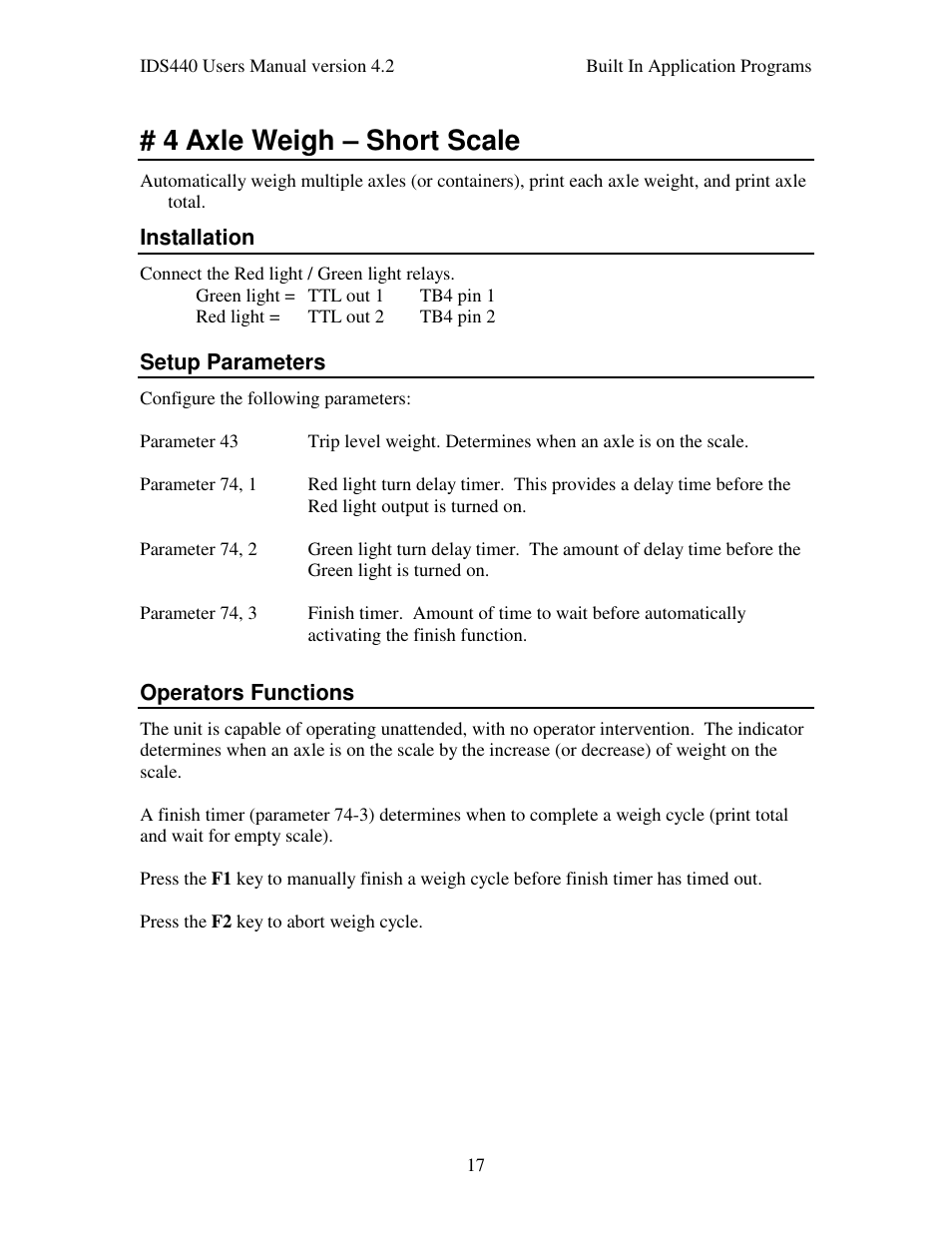 4 axle weigh – short scale | Industrial Data Systems IDS 440 User Manual | Page 21 / 65
