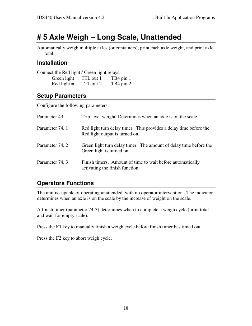 5 axle weigh – long scale, unattended | Industrial Data Systems IDS 440 User Manual | Page 22 / 65