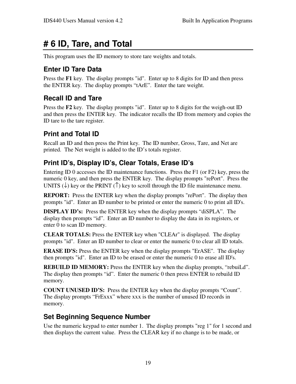 6 id, tare, and total | Industrial Data Systems IDS 440 User Manual | Page 23 / 65