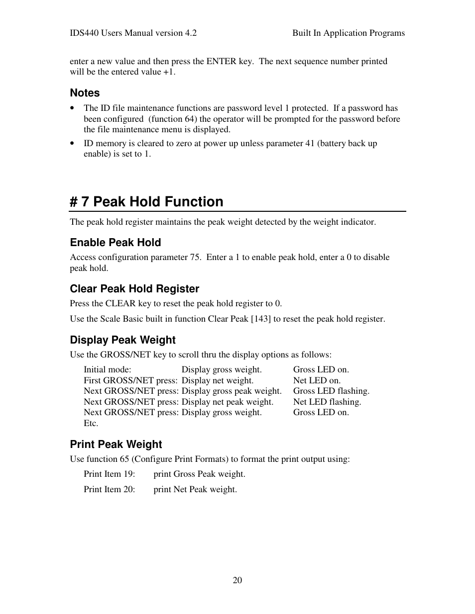 7 peak hold function | Industrial Data Systems IDS 440 User Manual | Page 24 / 65