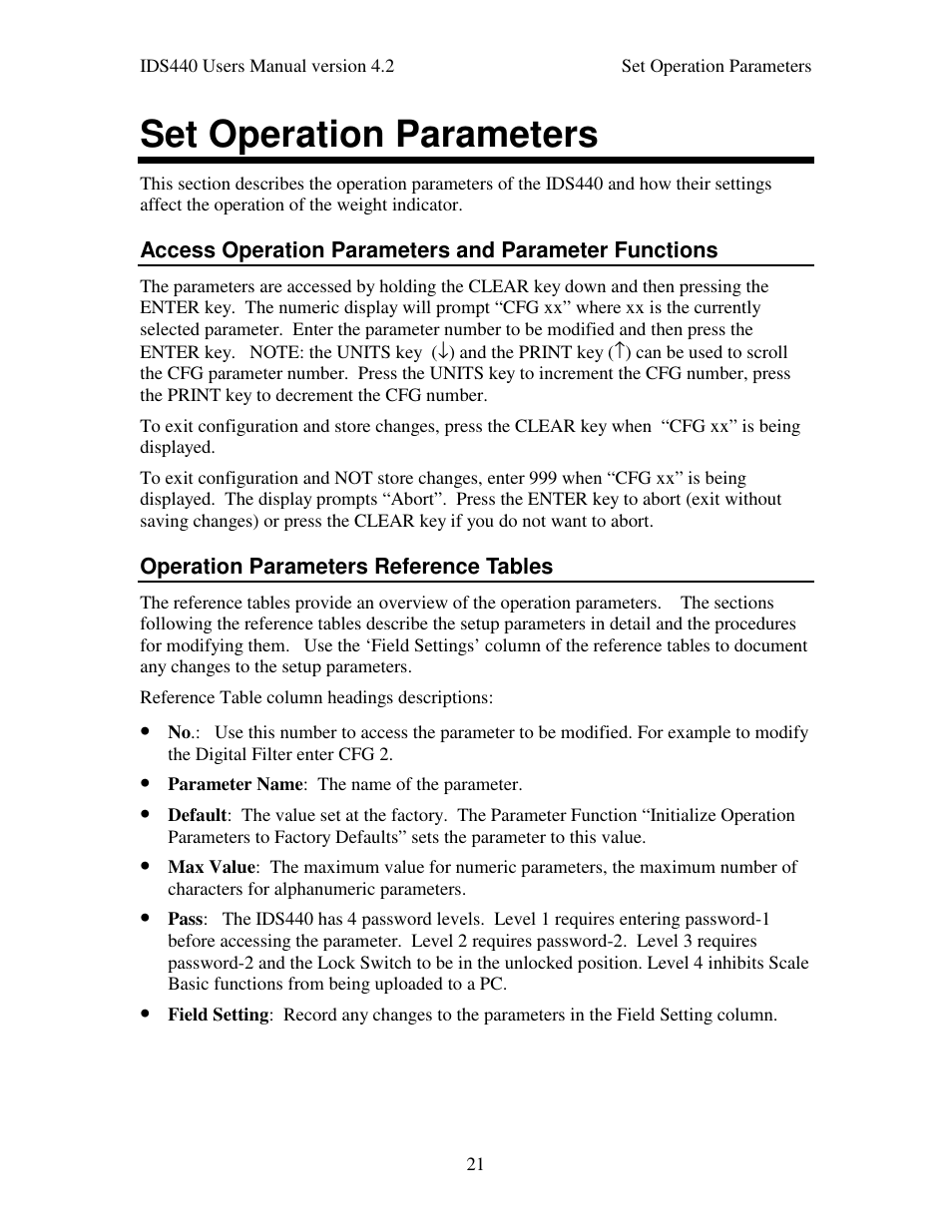 Set operation parameters | Industrial Data Systems IDS 440 User Manual | Page 25 / 65