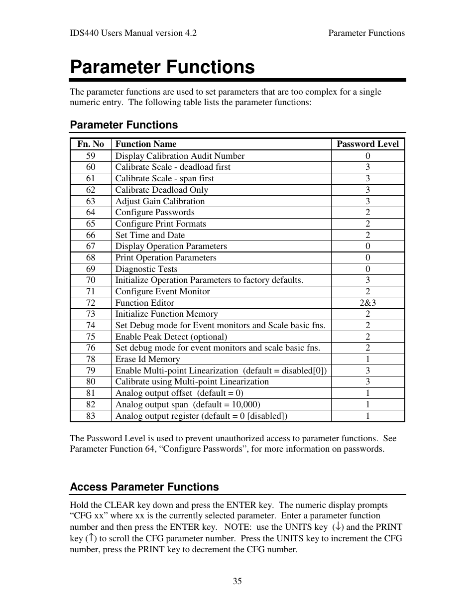 Parameter functions | Industrial Data Systems IDS 440 User Manual | Page 39 / 65