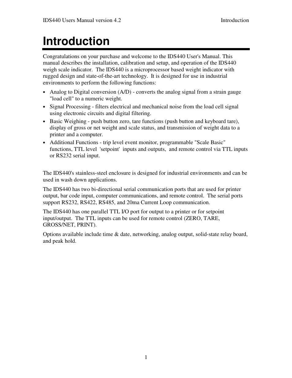 Introduction | Industrial Data Systems IDS 440 User Manual | Page 5 / 65