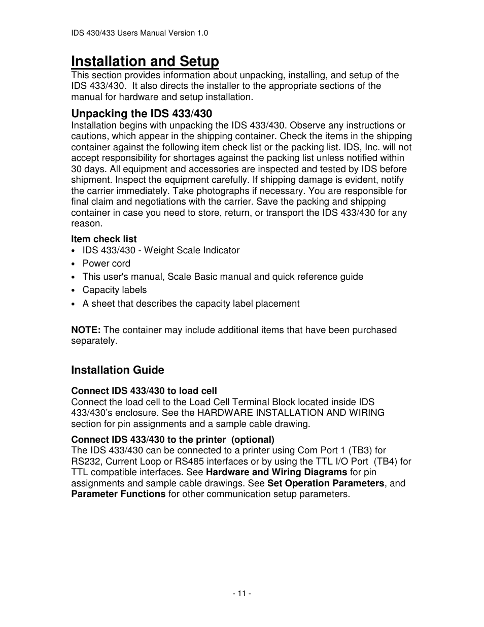Installation and setup | Industrial Data Systems IDS 430 User Manual | Page 11 / 67