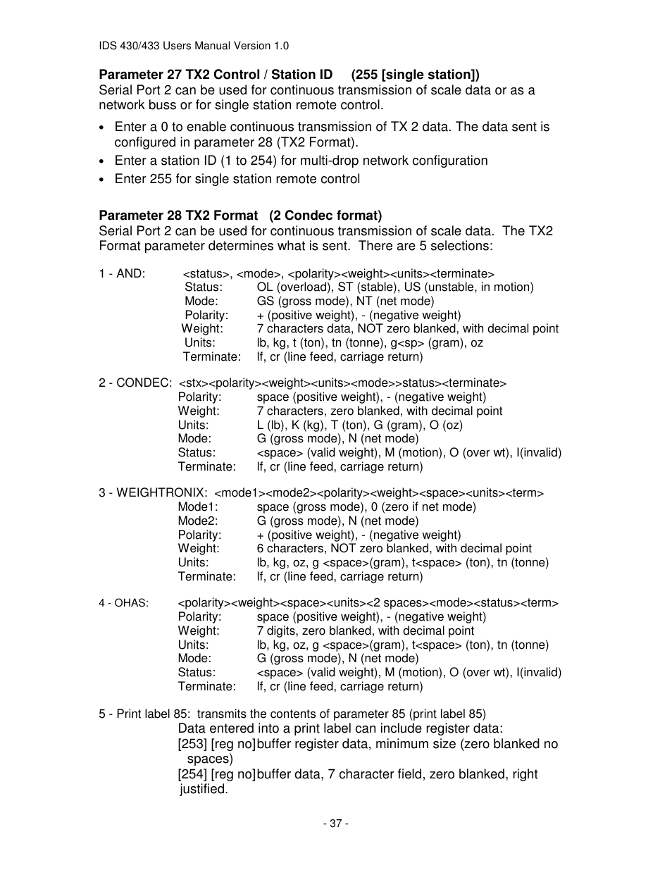 Industrial Data Systems IDS 430 User Manual | Page 37 / 67