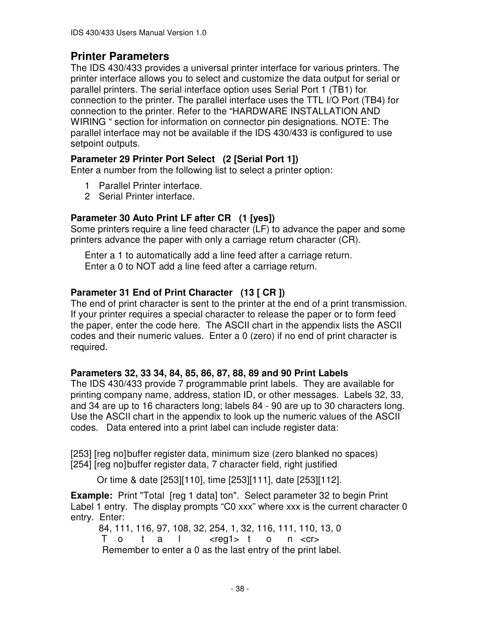 Industrial Data Systems IDS 430 User Manual | Page 38 / 67