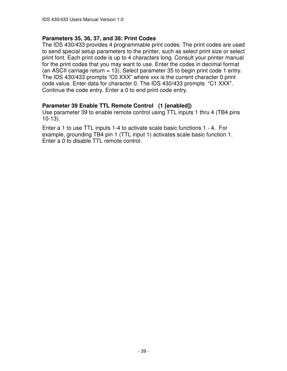 Industrial Data Systems IDS 430 User Manual | Page 39 / 67