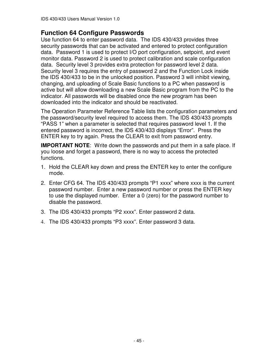 Industrial Data Systems IDS 430 User Manual | Page 45 / 67