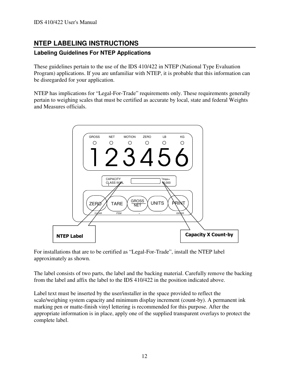 Ntep labeling instructions | Industrial Data Systems IDS 410 User Manual | Page 13 / 63