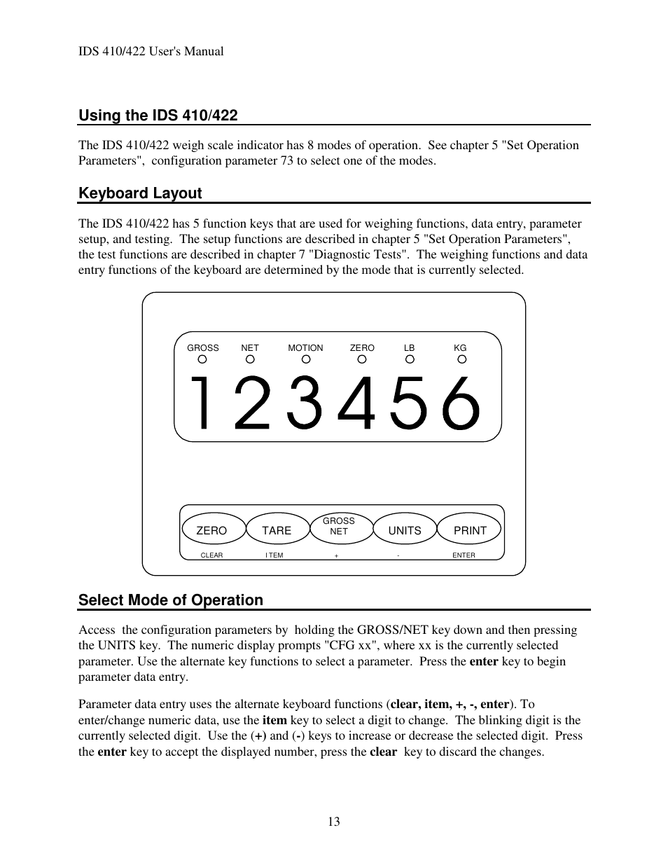 Keyboard layout, Select mode of operation | Industrial Data Systems IDS 410 User Manual | Page 14 / 63