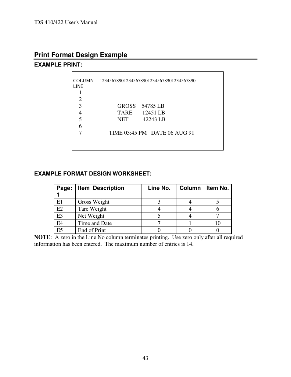 Print format design example | Industrial Data Systems IDS 410 User Manual | Page 44 / 63
