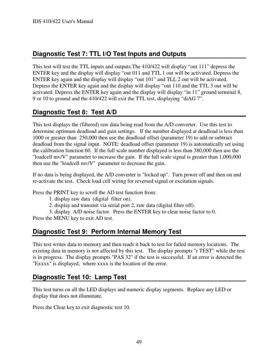 Industrial Data Systems IDS 410 User Manual | Page 50 / 63