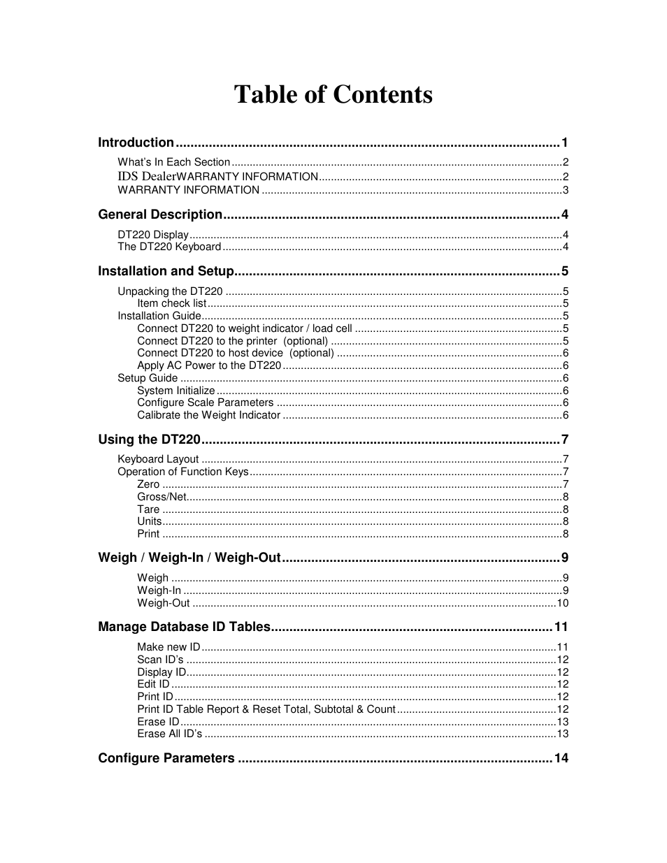 Industrial Data Systems IDS DT220 User Manual | Page 2 / 49