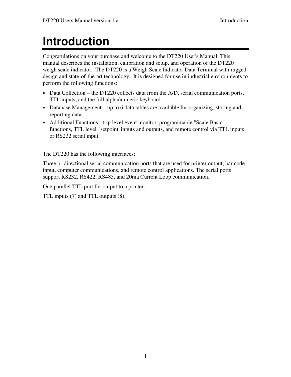 Introduction | Industrial Data Systems IDS DT220 User Manual | Page 5 / 49