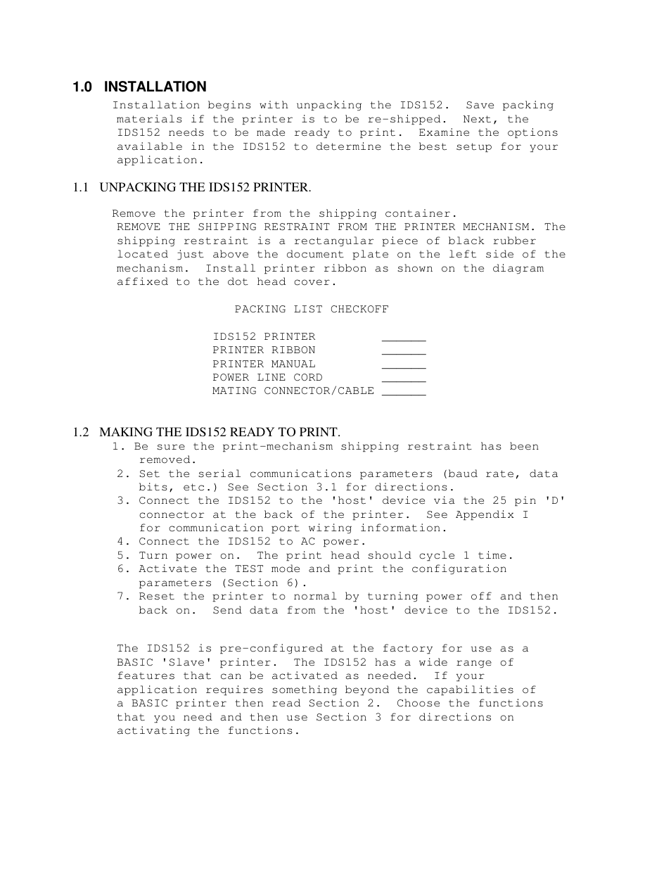 0 installation | Industrial Data Systems IDS 152 User Manual | Page 5 / 39