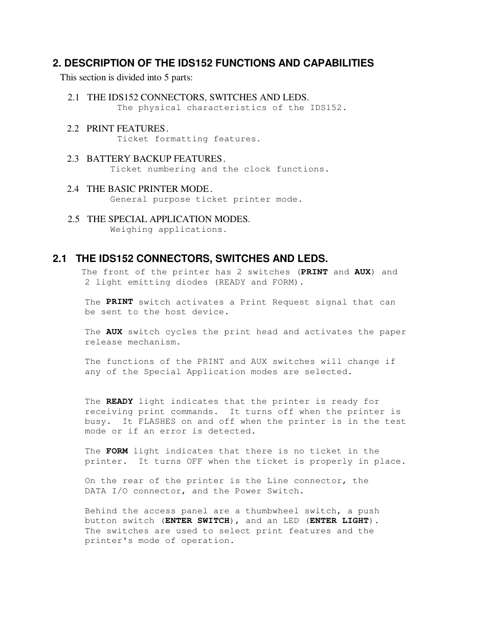 1 the ids152 connectors, switches and leds | Industrial Data Systems IDS 152 User Manual | Page 6 / 39